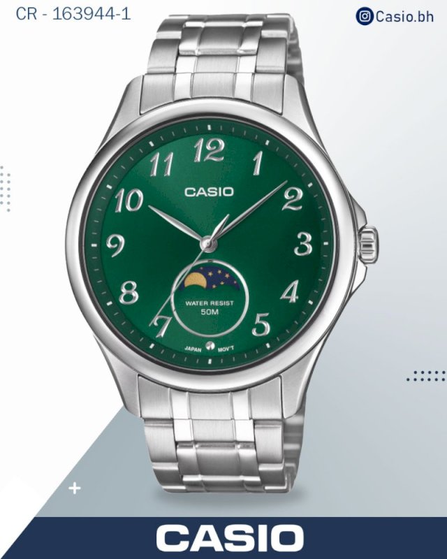 ساعة كاسيو رجالية بتصميم كلاسيكي ومؤشر لمراحل القمر، موديل MTP-M110D-3AV