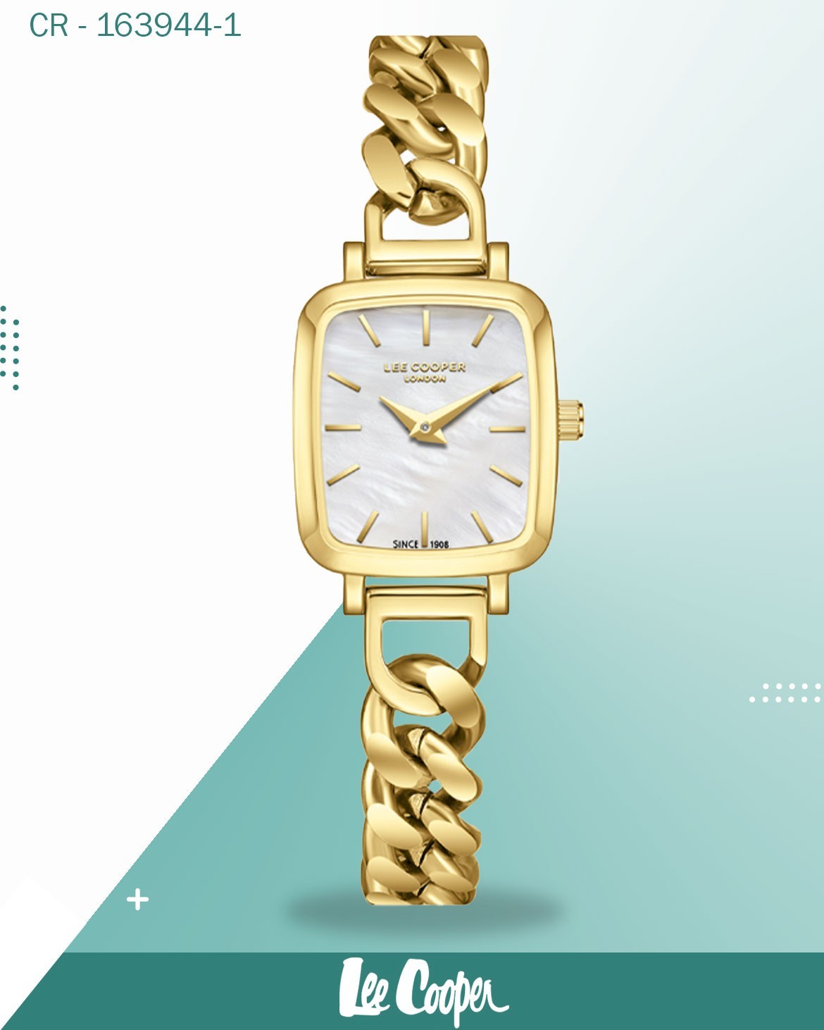 ساعة لي كوبر النسائية، مينا من عرق اللؤلؤ مع سوار معدني ذهبي، LC08130.120