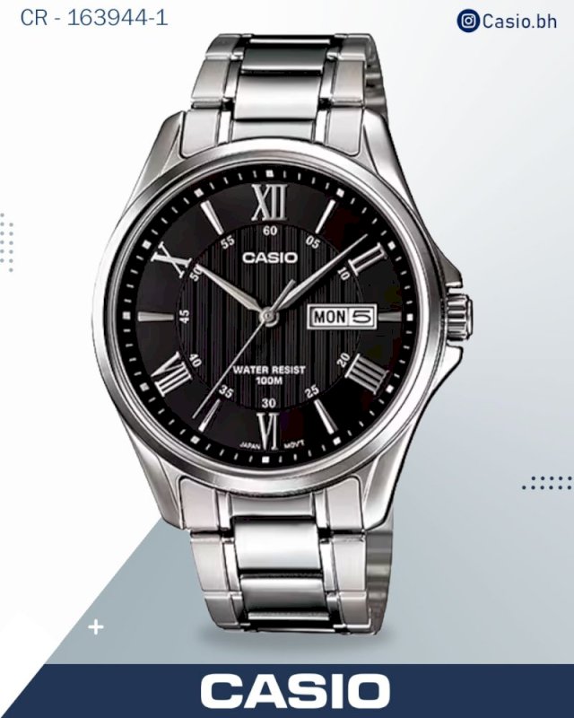 ساعة كاسيو رجالية تناظرية، مينا أبيض، سوار من الفولاذ المقاوم للصدأ الفضي، MTP-1384D-7A2VD