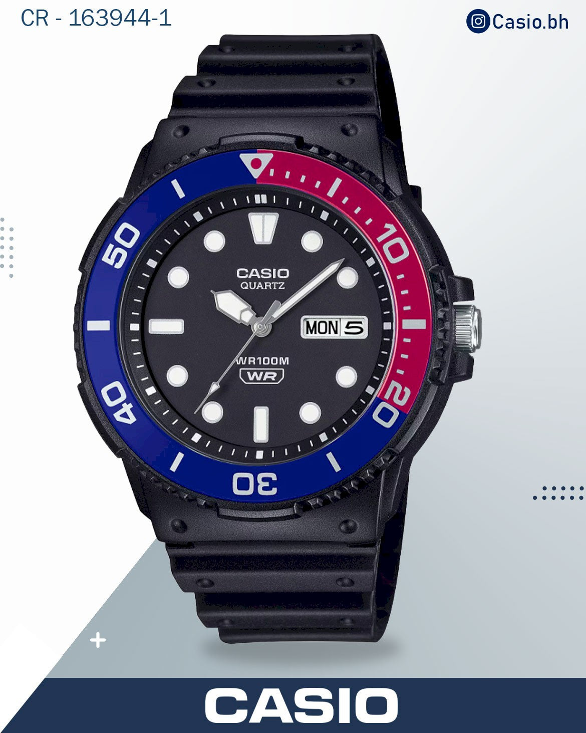 ساعة كاسيو رجالية تناظرية بمينا أسود وسوار من الراتنج الأسود، MRW-230H-1E2VDF