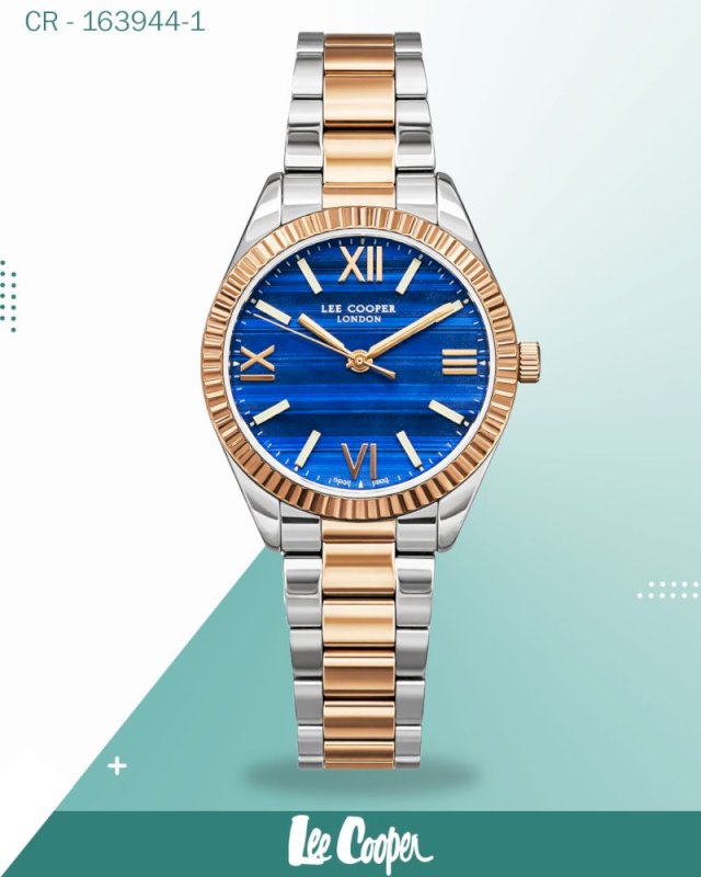 ساعة لي كوبر النسائية، مينا أزرق مع سوار معدني بلونين من الذهب الوردي والفضي، LC07459.590