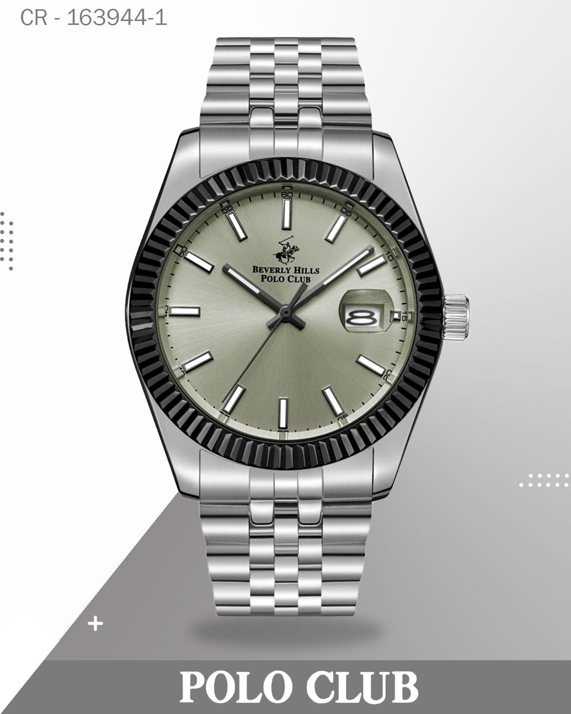 ساعة بولو كلوب رجالية أنالوج بميناء أسود مع سوار فضي، BP3018X.360