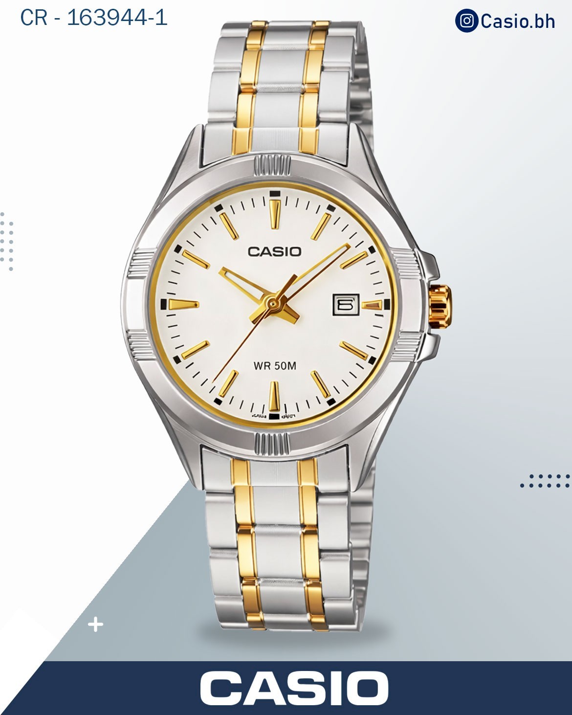 ساعة كاسيو نسائية أنالوج بميناء فضي مع سوار معدني بلونين فضي وذهبي، LTP-1308SG-7AVDF