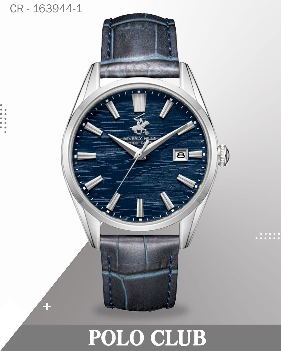 ساعة بولو كلوب رجالية تناظرية، مينا أزرق مع سوار جلدي أزرق، BP3811X.399