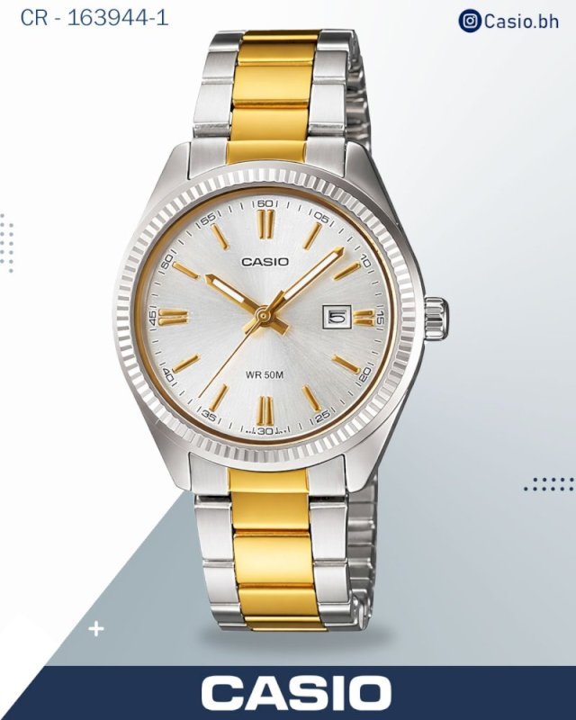 ساعة كاسيو نسائية تناظرية مينا فضي سوار من فولاذ المقاوم للصدأ باللونين الفضي والذهبيLTP-1302SG-7AVD