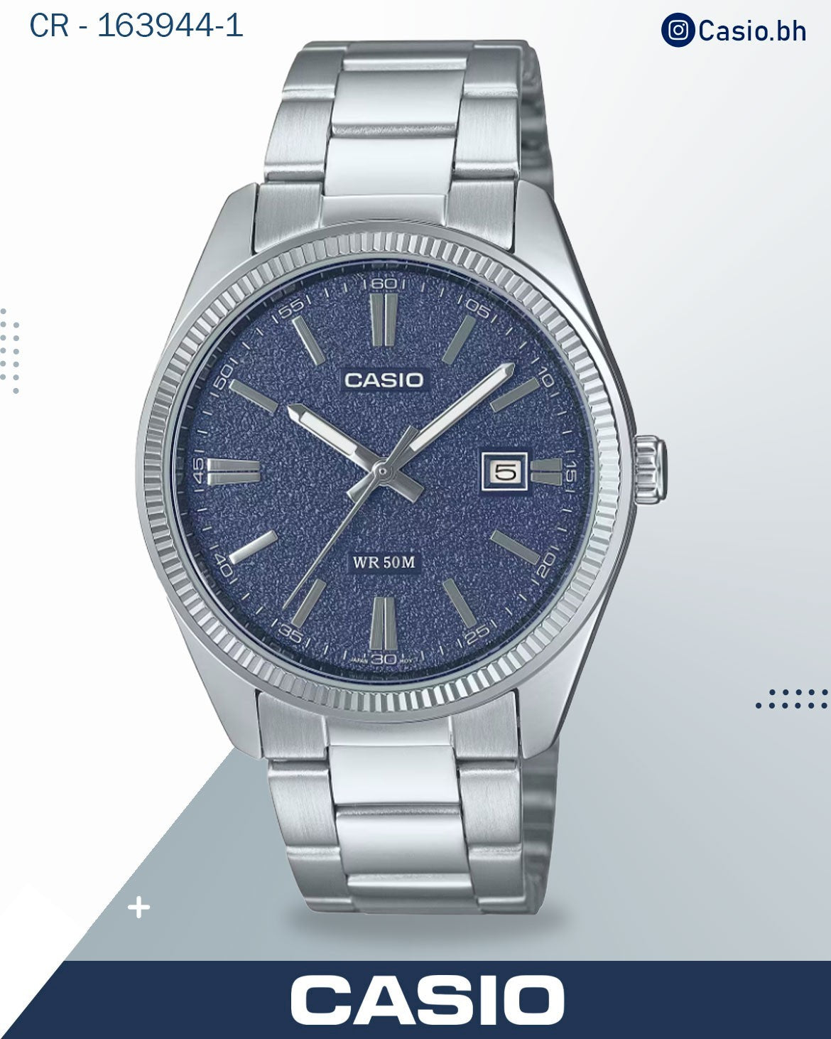 ساعة كاسيو رجالية تناظرية بمينا فيروزي وسوار من الفولاذ المقاوم للصدأ، MTP-1302DA-2A2VDF