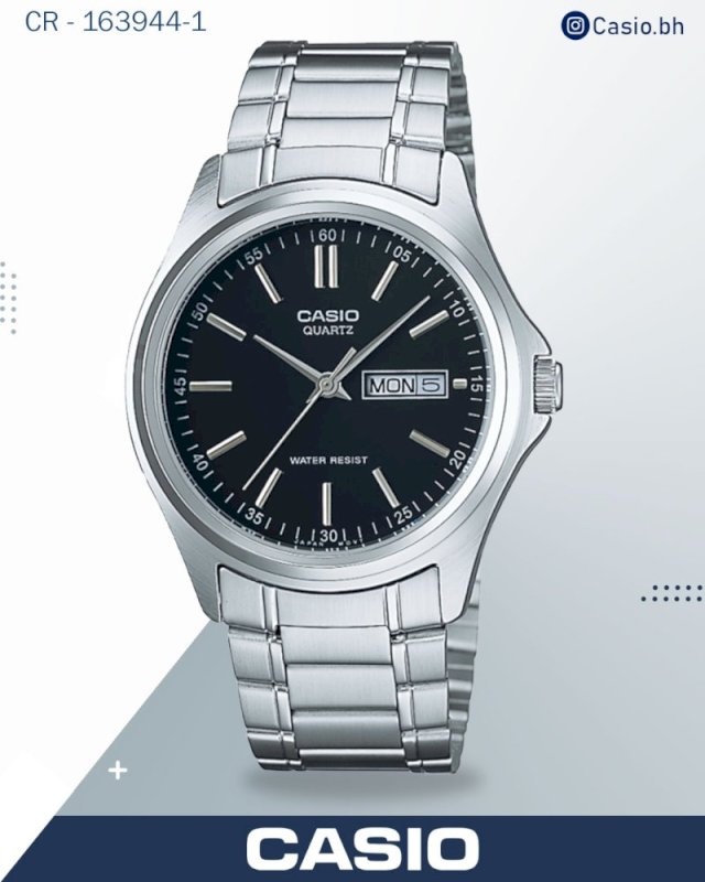 ساعة كاسيو رجالية تناظرية، مينا أسود، سوار من الفولاذ المقاوم للصدأ الفضي، MTP-1183A-1ADF