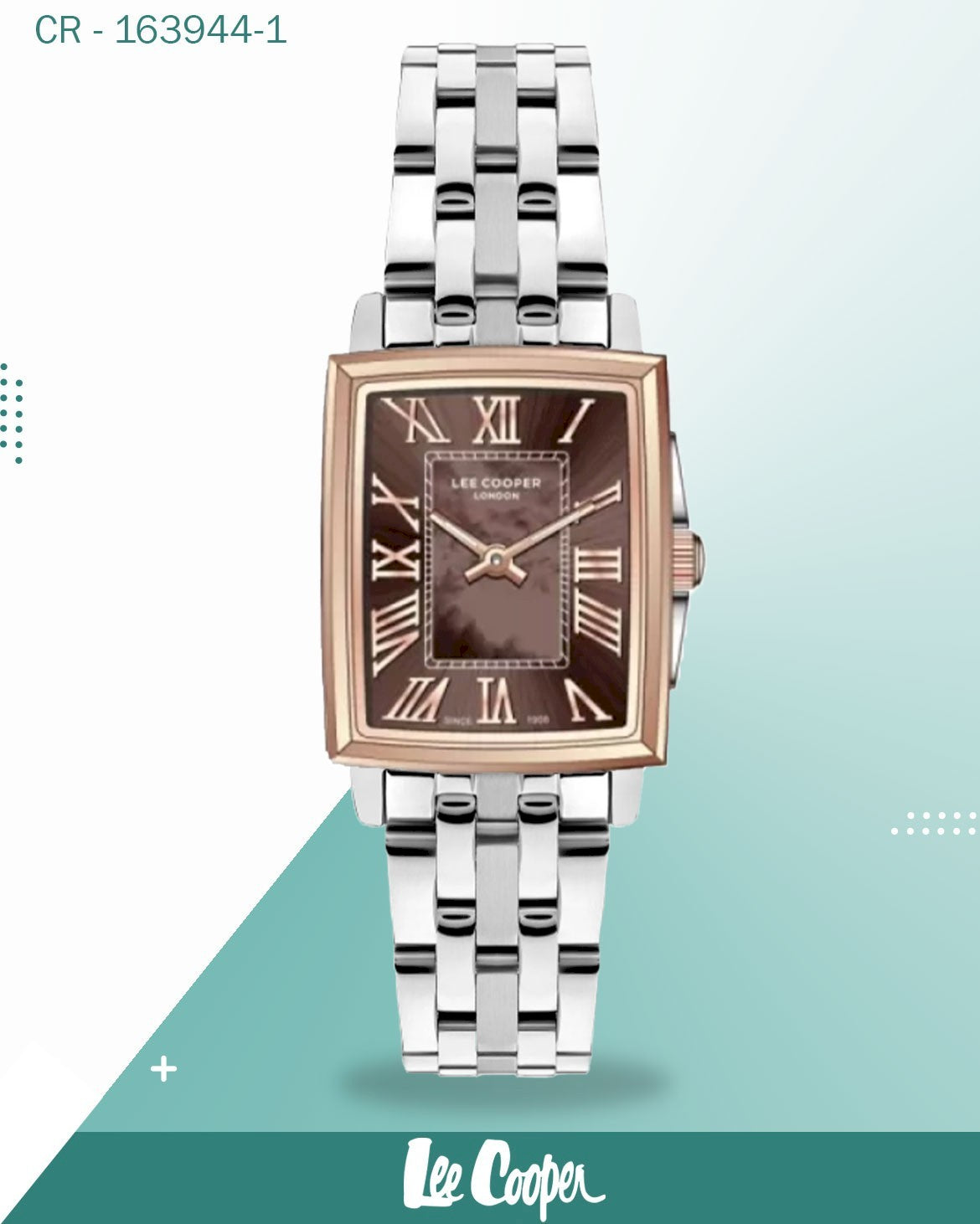 ساعة لي كوبر النسائية التناظرية، مينا بني داكن مع سوار معدني فضي، LC07940.540