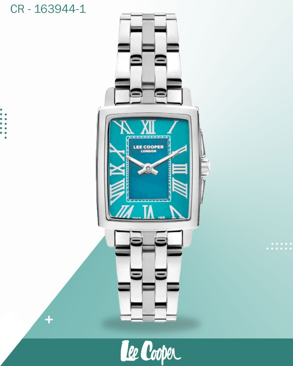 ساعة لي كوبر النسائية، مينا أزرق فاتح تناظري مع سوار من الفولاذ المقاوم للصدأ الفضي، LC07940.390