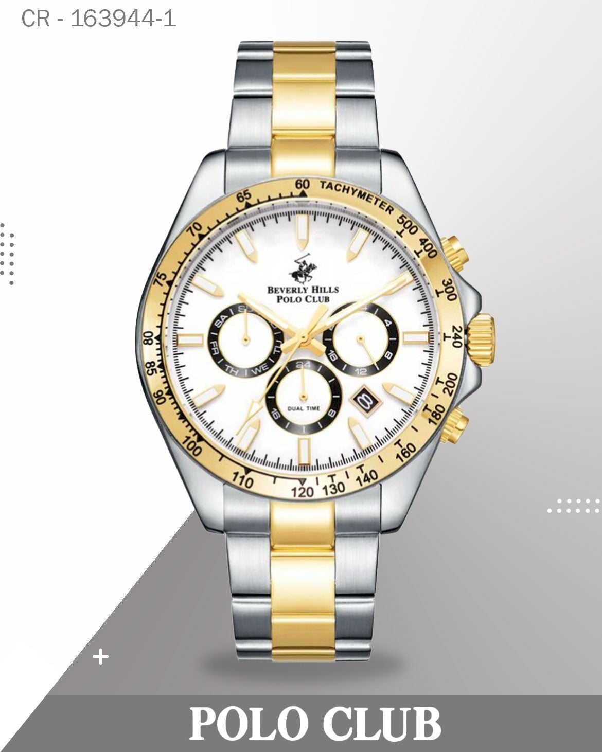 ساعة بولو رجالية متعددة الوظائف تناظرية، مينا أبيض مع سوار ثنائي اللون، BP3127X.230