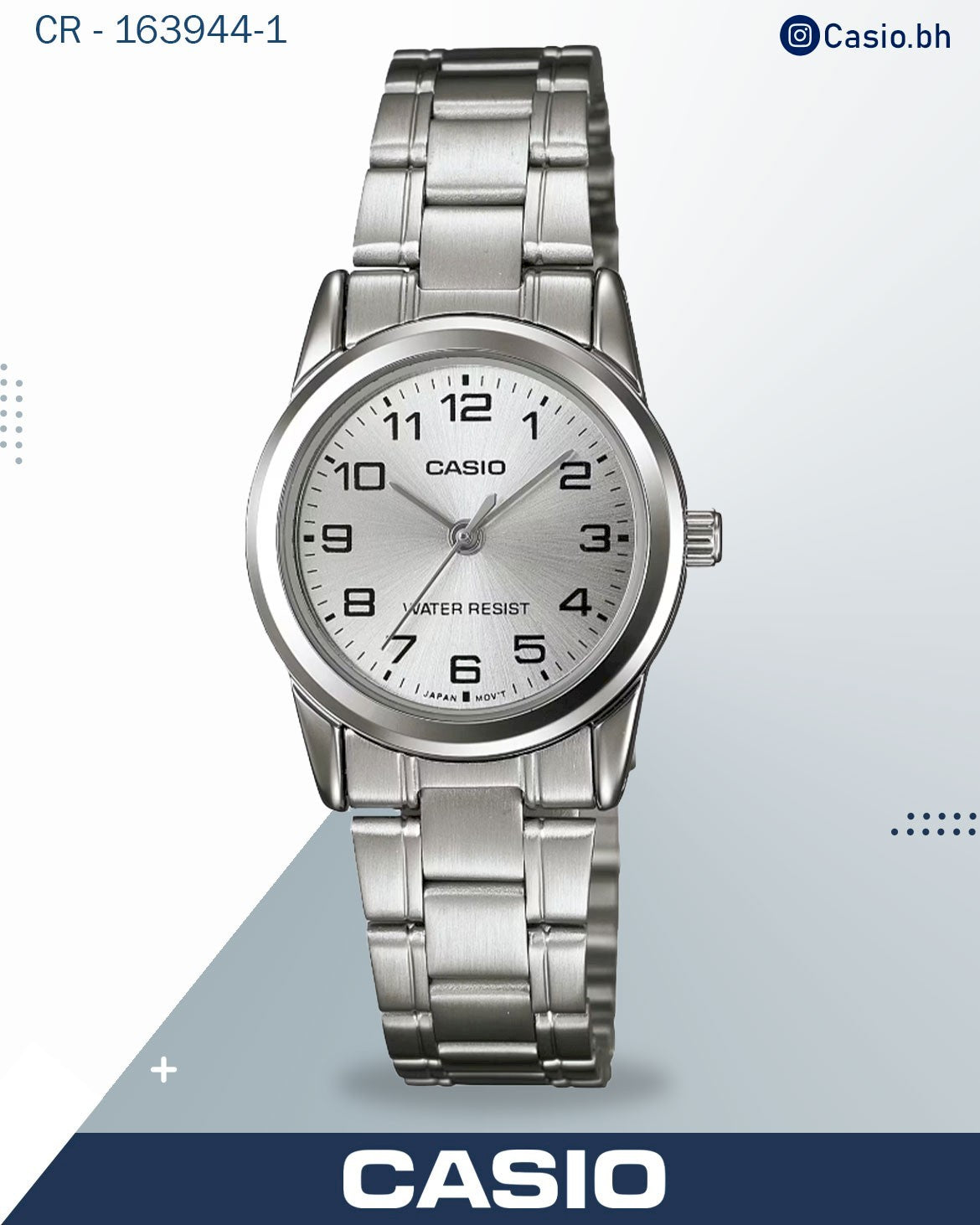 ساعة كاسيو نسائية بعقارب، فضي مع قرص أسود وسوار من الفولاذ المقاوم للصدأ باللون الفضي، LTP-V001D-7BUDF