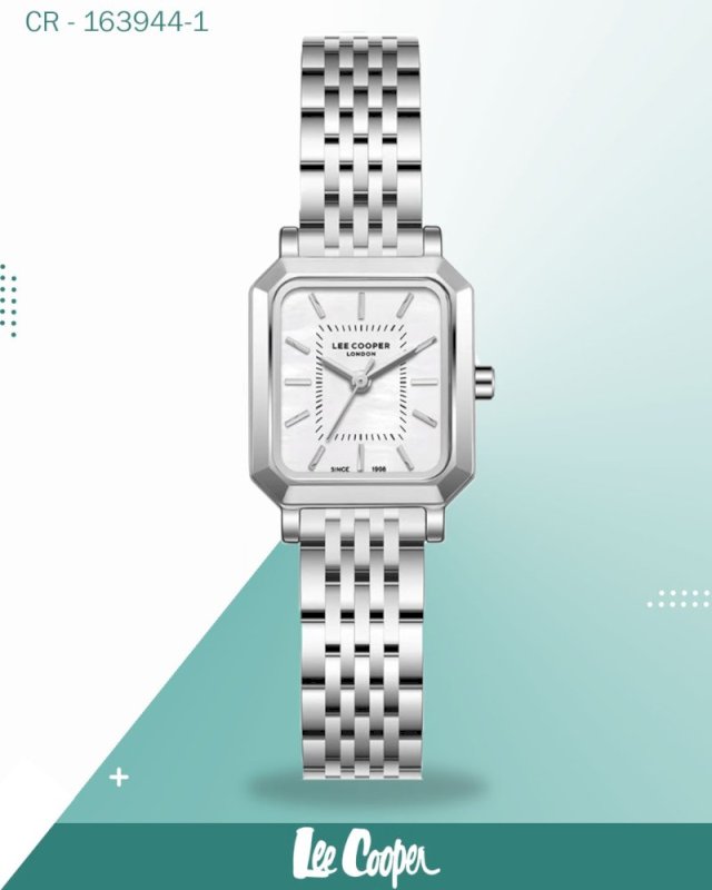 ساعة لي كوبر النسائية التناظرية، مينا من عرق اللؤلؤ مع سوار معدني فضي، LC08203.320