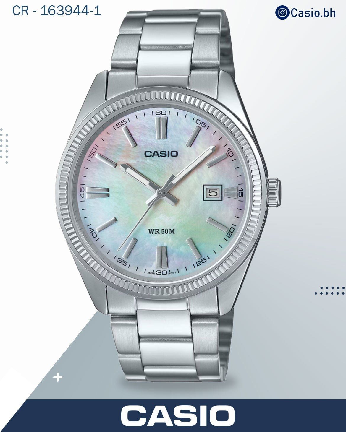 ساعة كاسيو رجالية تناظرية بمينا من عرق اللؤلؤ وسوار من الفولاذ المقاوم للصدأ، MTP-1302DS-1AVDF