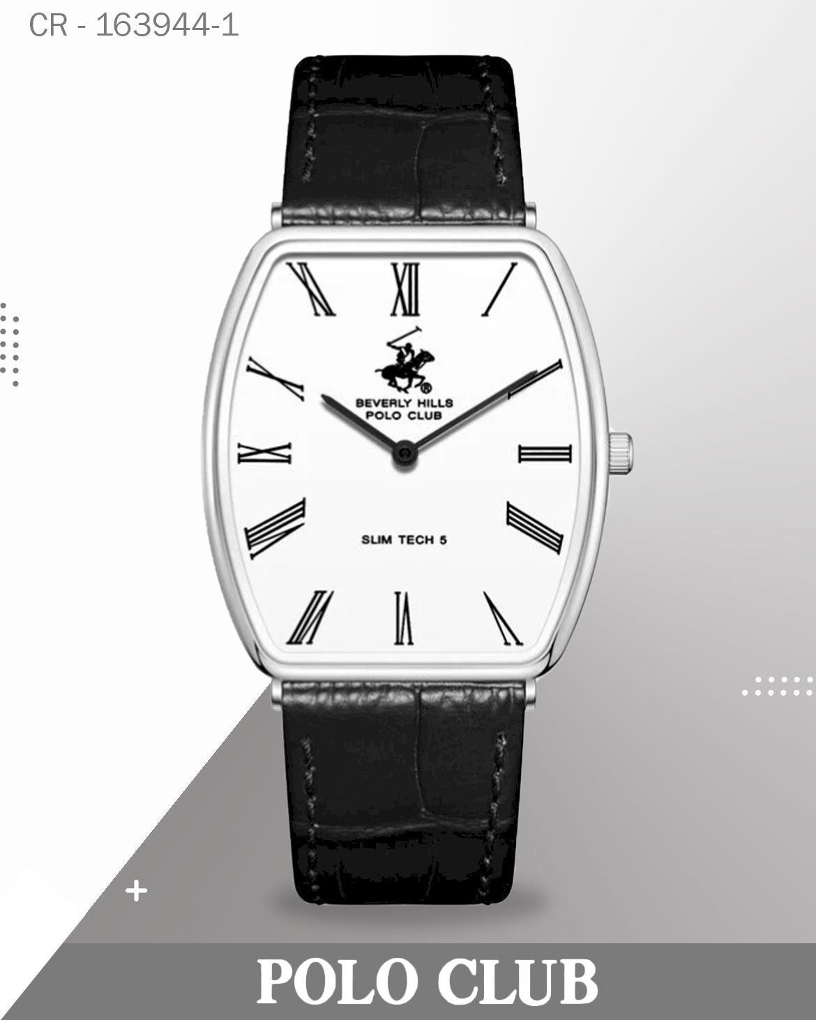 ساعة بولو كلوب رجالية تناظرية، مينا أبيض مع سوار جلدي أسود، BP3863X.331