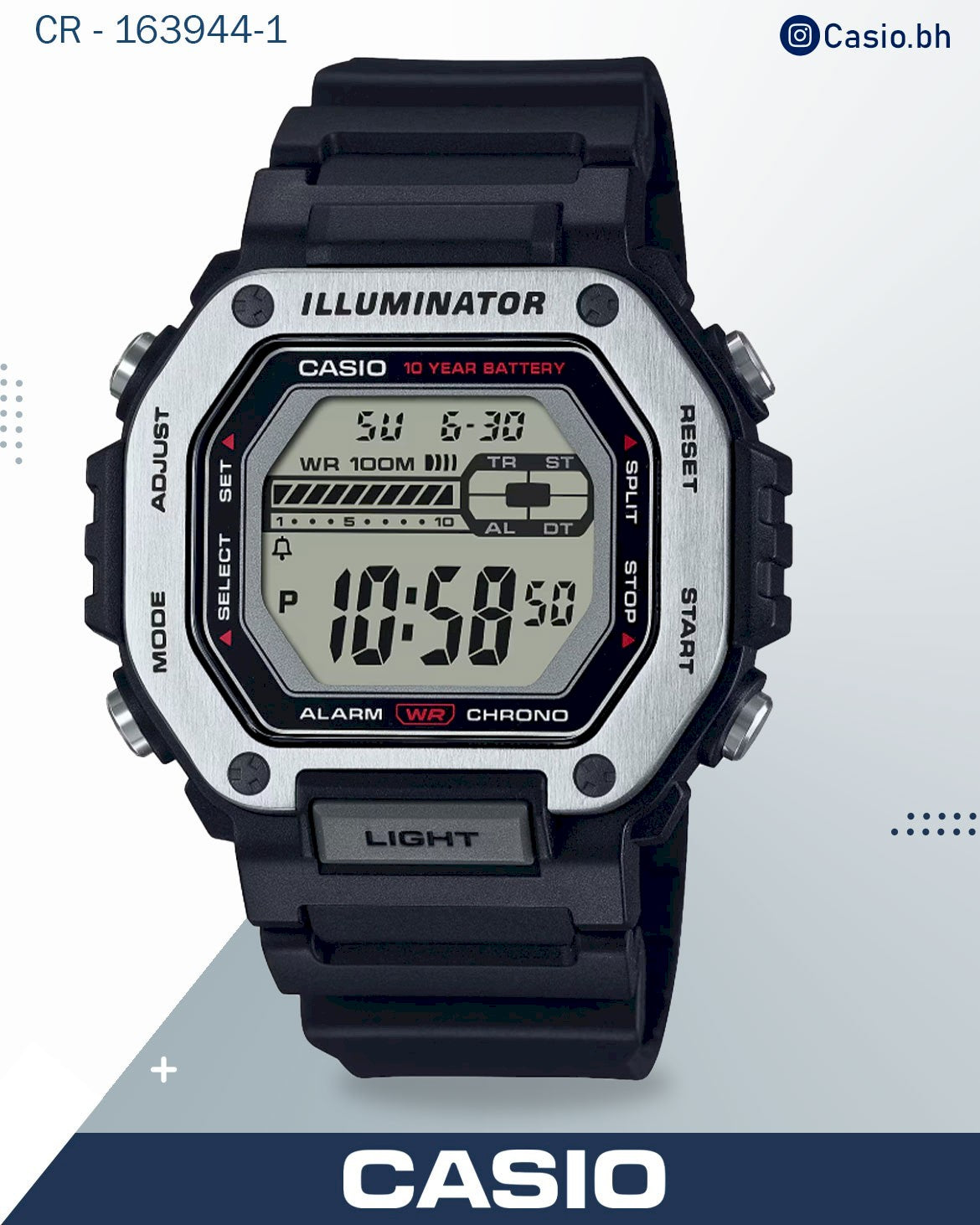 ساعة كاسيو رجالية تناظرية، مينا أسود وسوار من الراتنج الأسود، MWD-110H-1AVDF