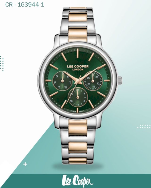 ساعة لي كوبر النسائية متعددة الوظائف، مينا أخضر مع سوار من الذهب الوردي والفضي، LC07946.590