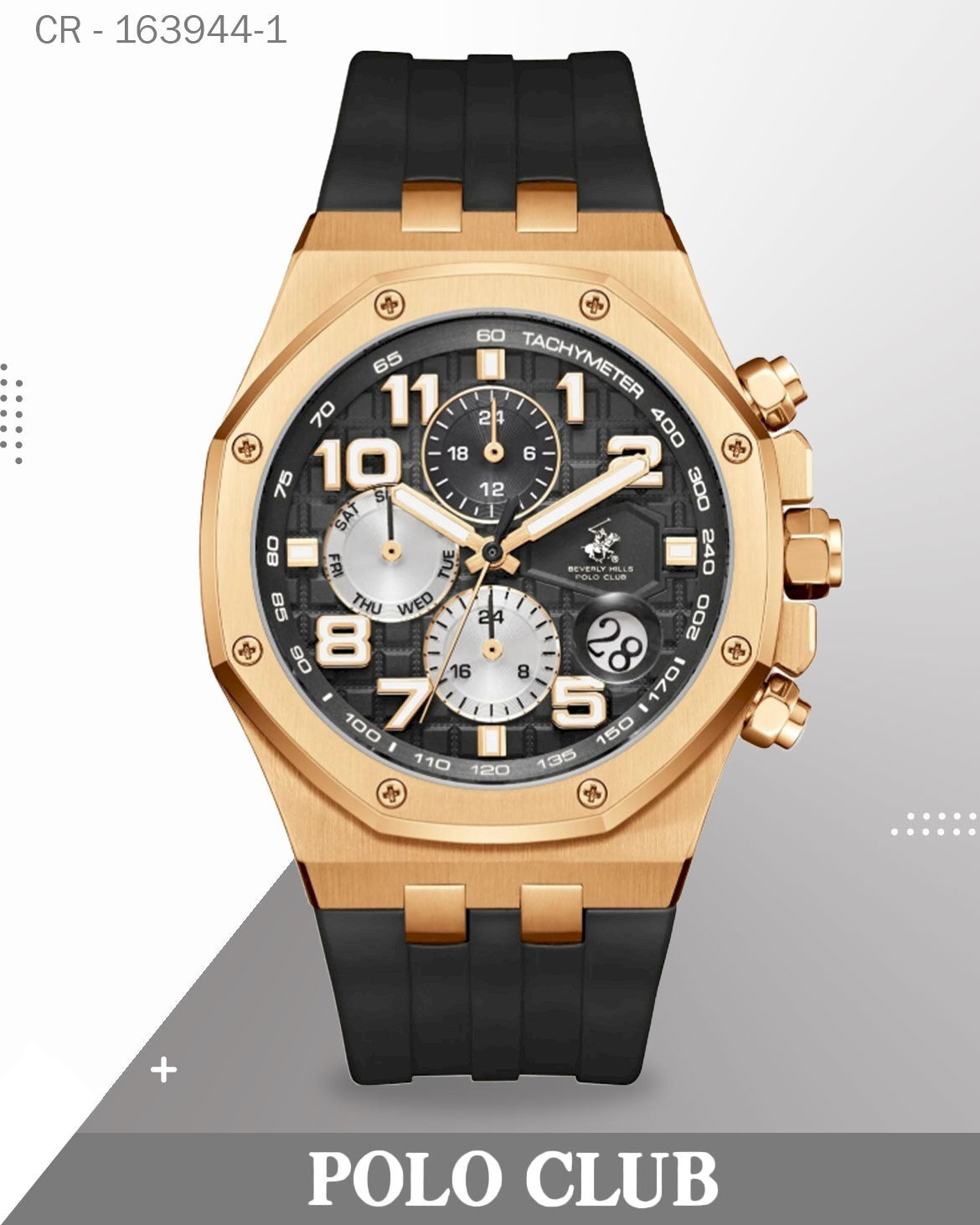ساعة بولو كلوب رجالية تناظرية بمينا أسود وسوار من الراتنج الأسود، BP3783X.451