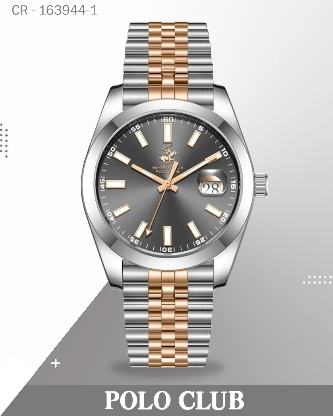 ساعة بولو رجالية تناظرية، لون أبيض رمادي بسوار ثنائي اللون، BP3810X.560