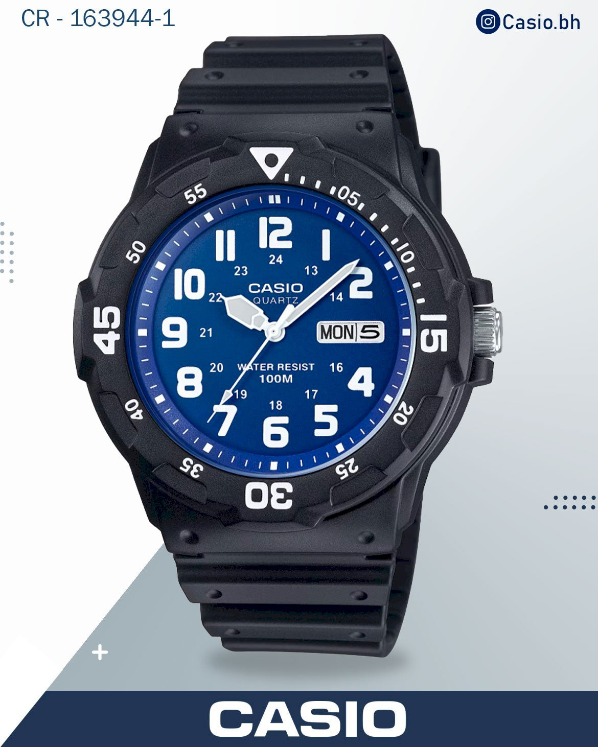 ساعة كاسيو رجالية تناظرية، مينا أزرق، سوار من الراتنج الأسود، MRW-200H-2B2VDF