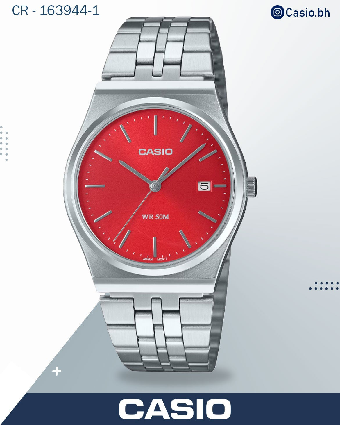 ساعة كاسيو رجالية تناظرية بمينا أزرق وسوار من الفولاذ المقاوم للصدأ الفضي، MTP-B145D-2A2VDF