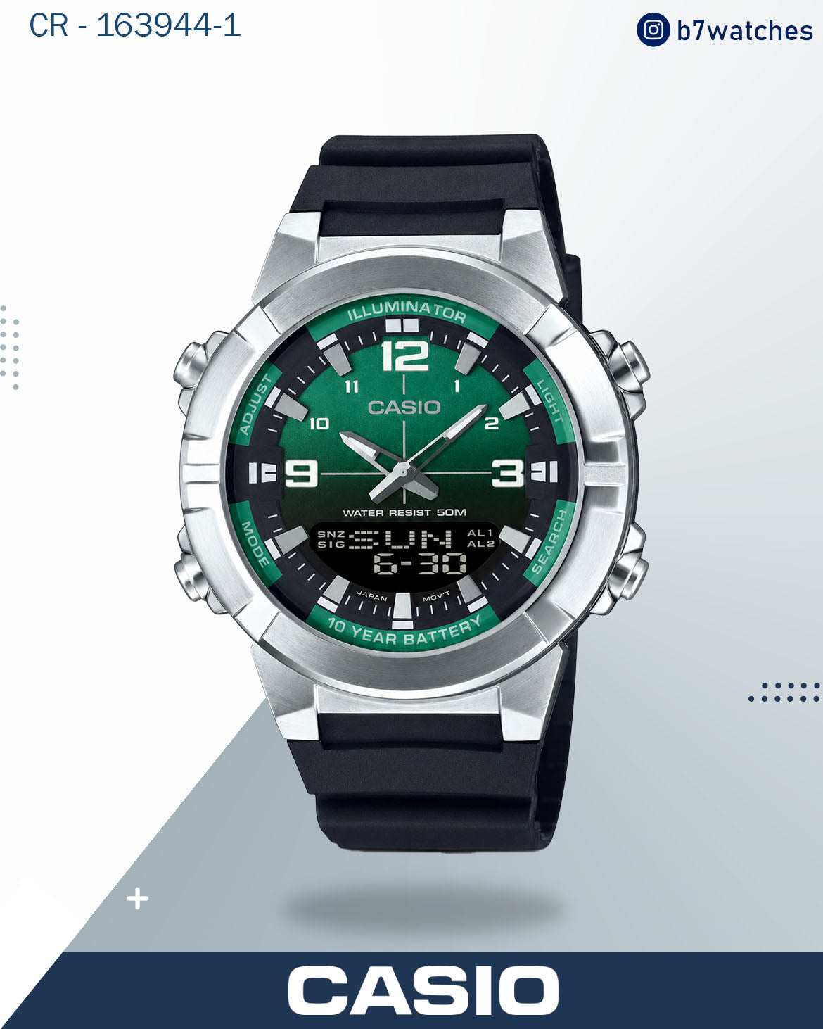 ساعة كاسيو للرجال، مينا زرقاء وسوار راتنج أسود، AMW-870-1AVDF
