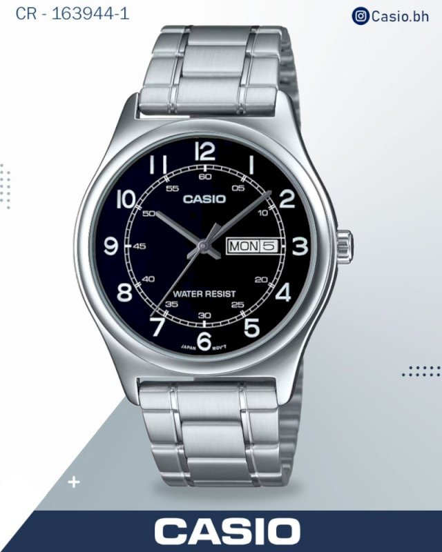 ساعة كاسيو رجالية تناظرية، مينا أسود، سوار من الفولاذ المقاوم للصدأ الأسود، MTP-V006D-1B2UD