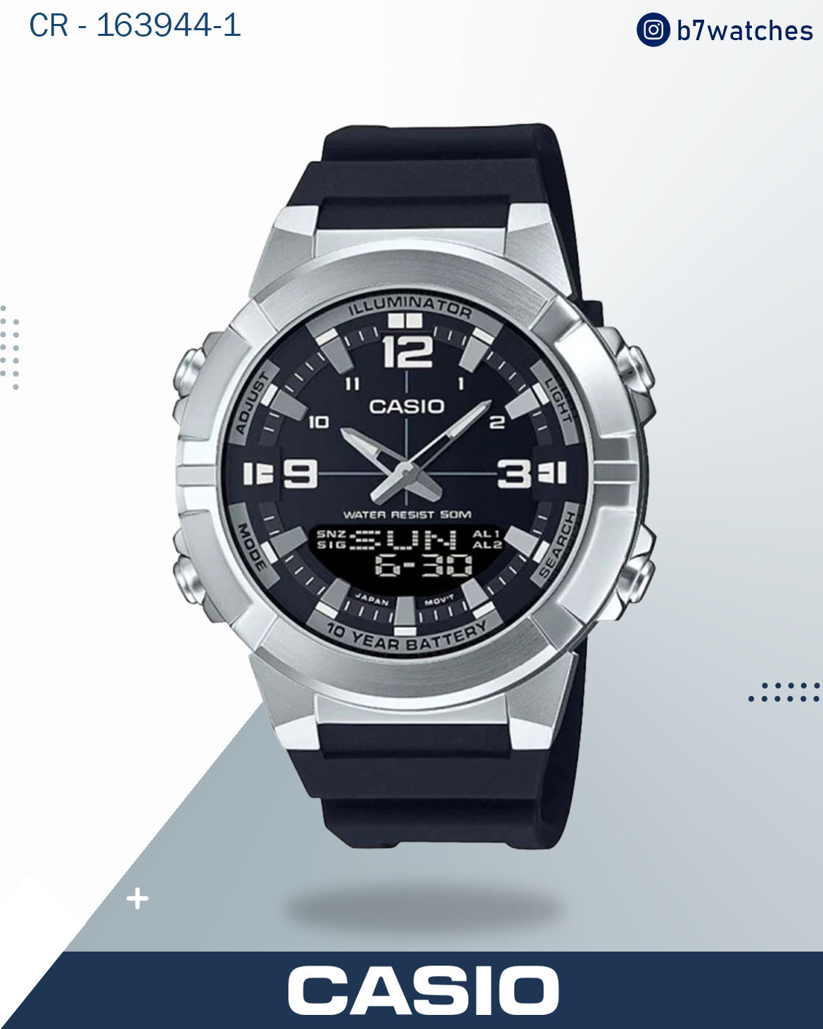 ساعة كاسيو للرجال، مينا زرقاء وسوار راتنج أسود، AMW-870-1AVDF