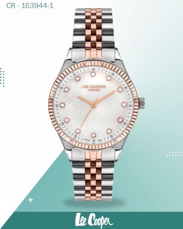 ساعة لي كوبر النسائية، مينا من عرق اللؤلؤ مع سوار معدني من الذهب الوردي والفضة، LC07310.520