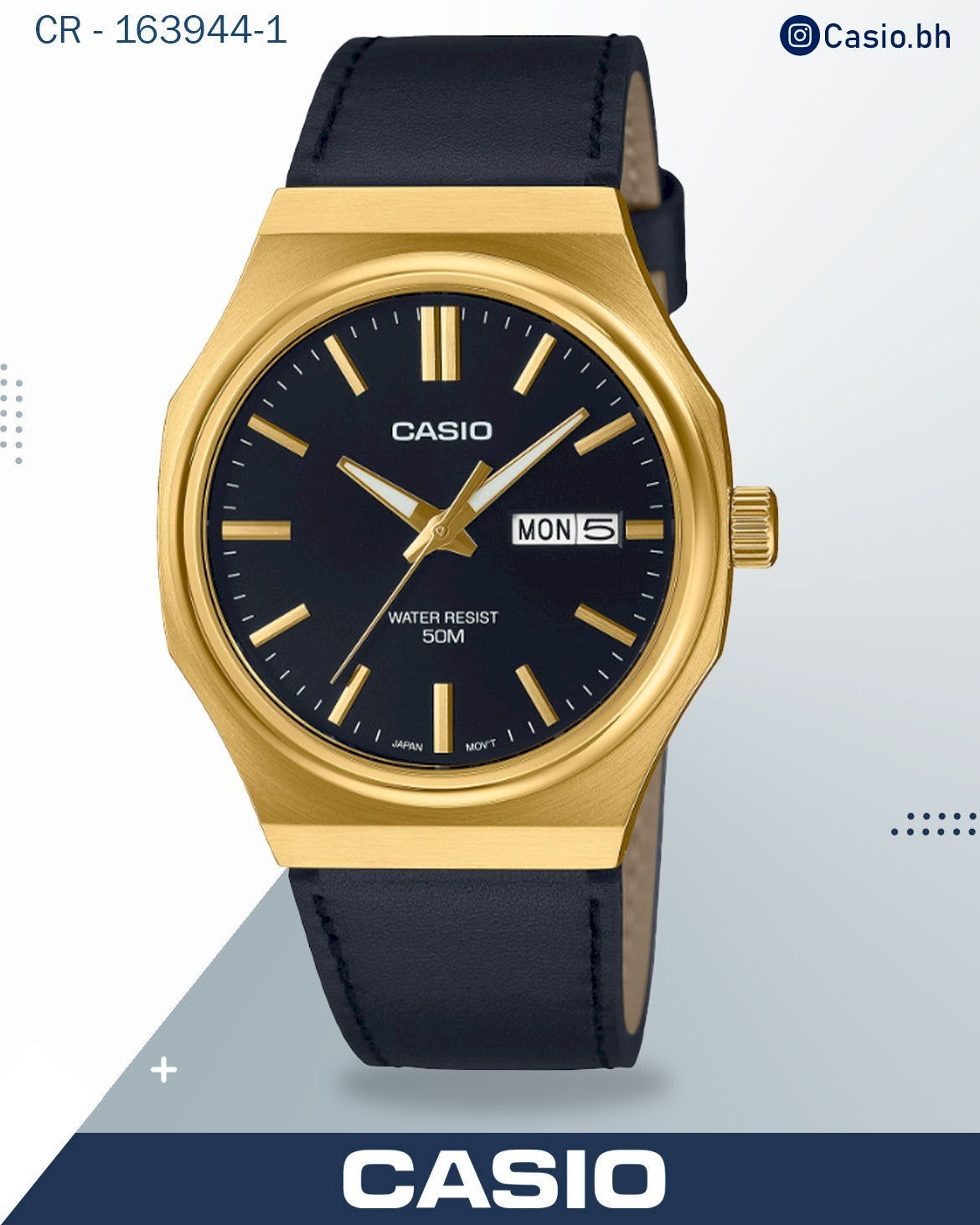 ساعة كاسيو رجالية رقمية بمينا رمادي وسوار جلدي أسود، MTP-E735L-8AVDF