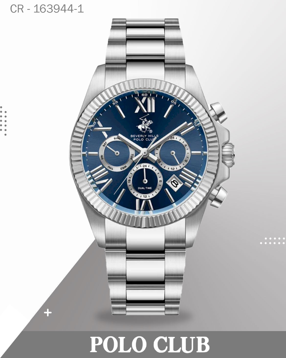 ساعة بولو كلوب الرجالية متعددة الوظائف التناظرية، مينا أزرق BP3874X.390