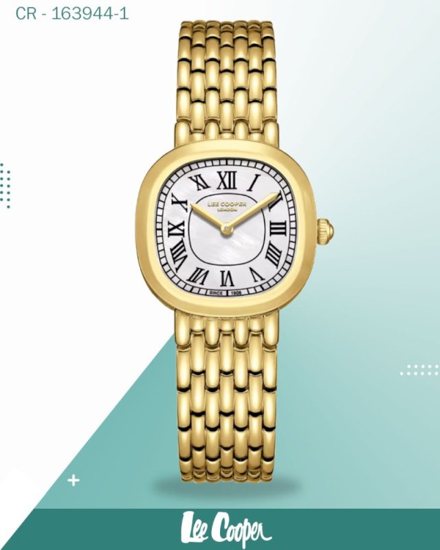 ساعة لي كوبر النسائية، مينا من عرق اللؤلؤ مع سوار معدني ذهبي، LC08159-120