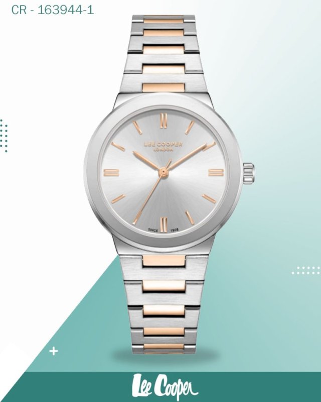 ساعة لي كوبر النسائية، مينا فضي تناظري مع سوار من الفولاذ المقاوم للصدأ بلونين، LC08133.530