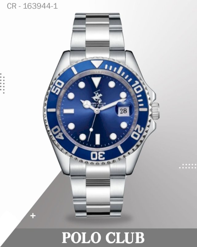 ساعة بولو كلوب رجالية تناظرية بمينا أسود وسوار من الفولاذ المقاوم للصدأ الفضي، BP3797X.350