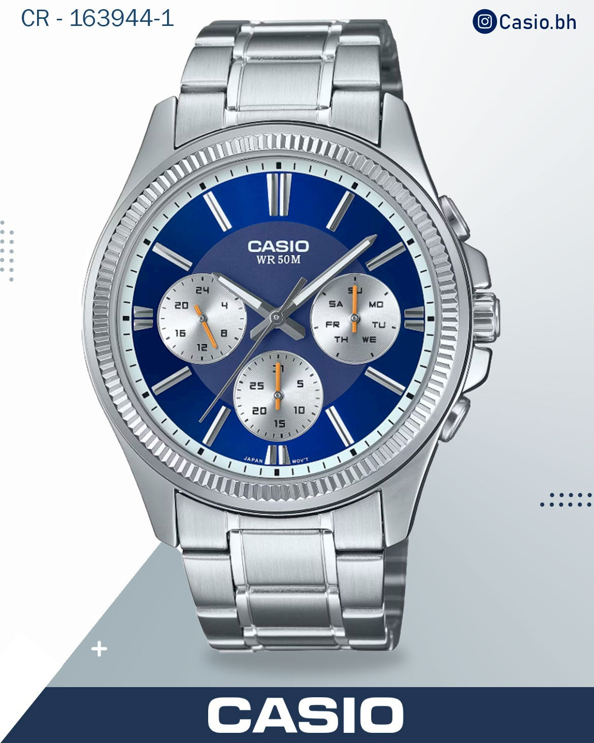 ساعة كاسيو رجالية تناظرية، مينا أسود، سوار من الفولاذ المقاوم للصدأ الفضي، MTP-1375D-1AVDF