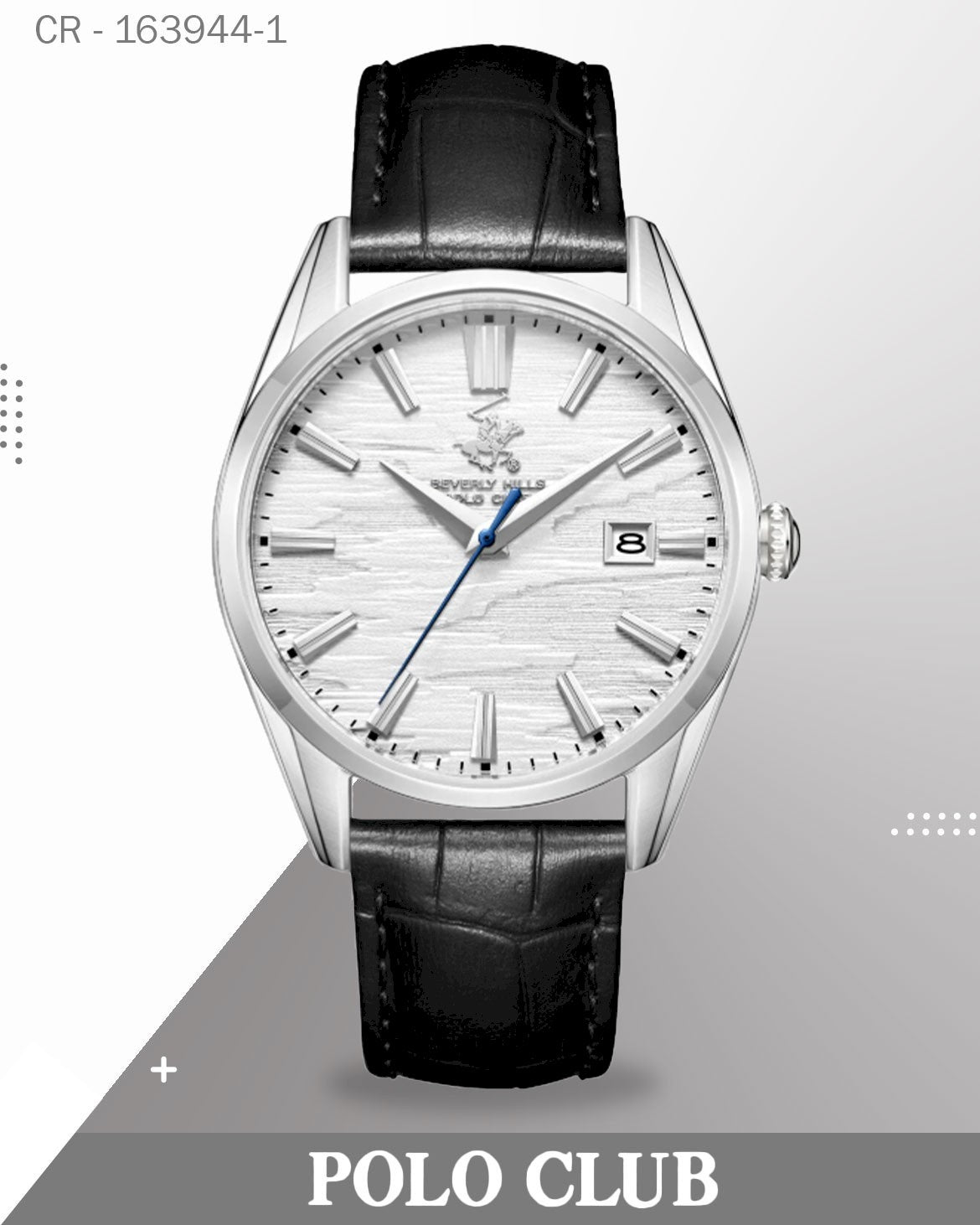 ساعة بولو كلوب رجالية تناظرية، مينا فضي مع سوار جلدي أسود، BP3811X.331