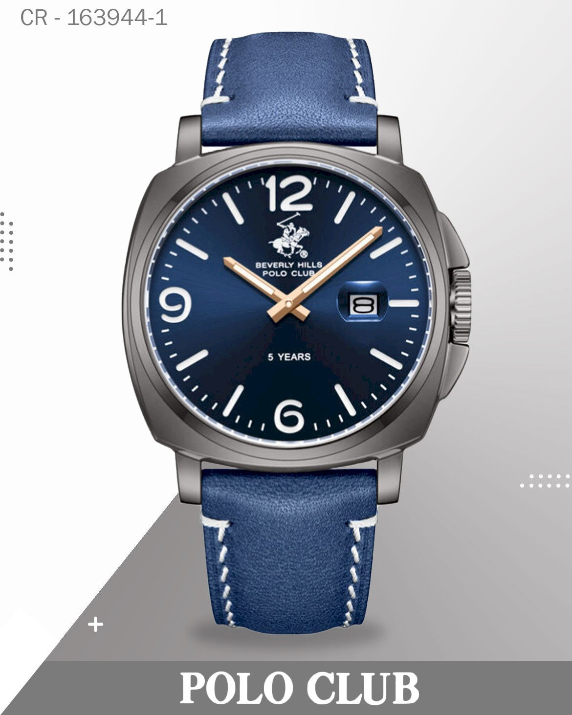 ساعة بولو كلوب رجالية تناظرية، مينا أزرق مع سوار جلدي أزرق، BP3867X.099