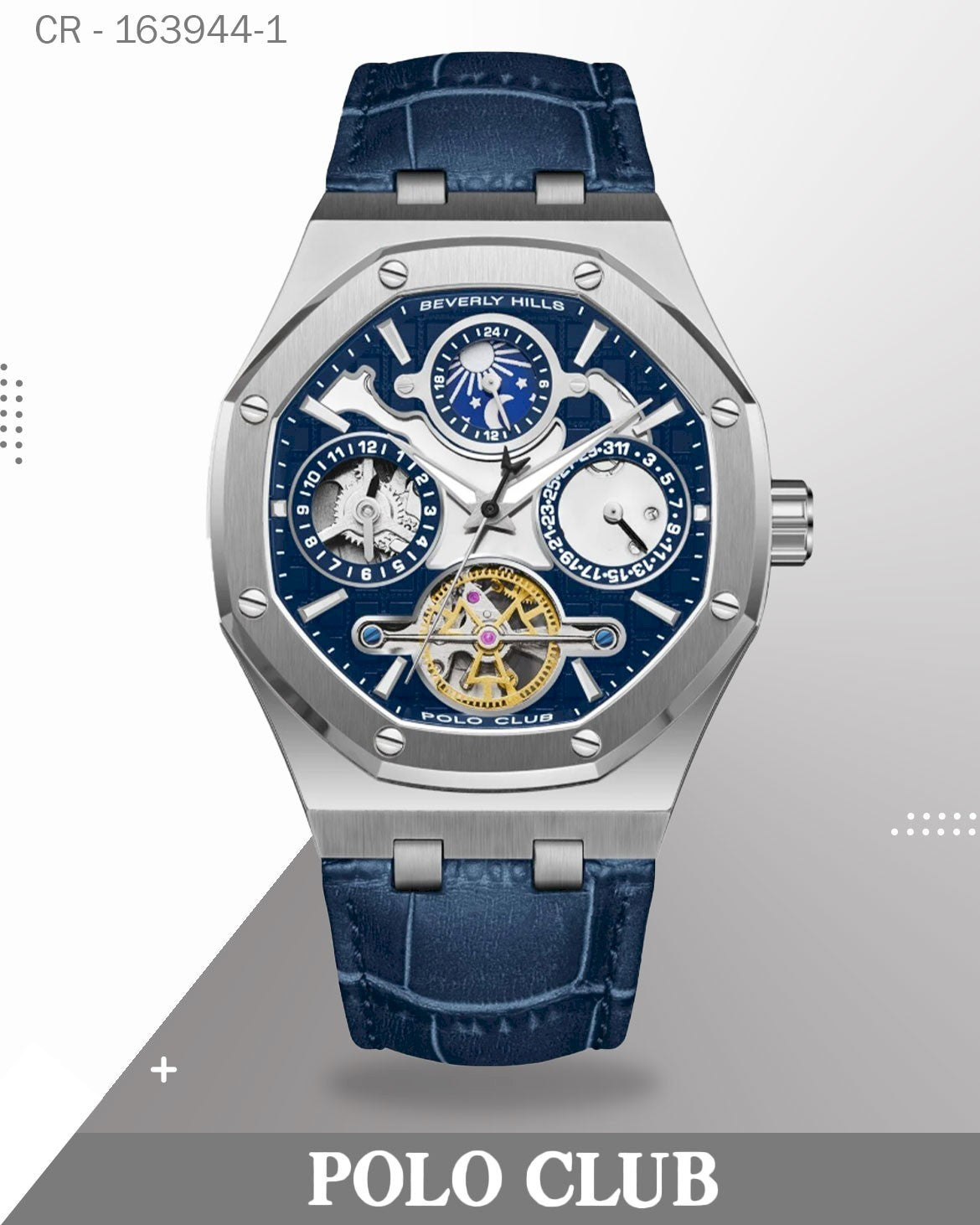 ساعة بولو كلوب رجالية أوتوماتيكية أنالوج بحزام جلدي، BP3787X.042
