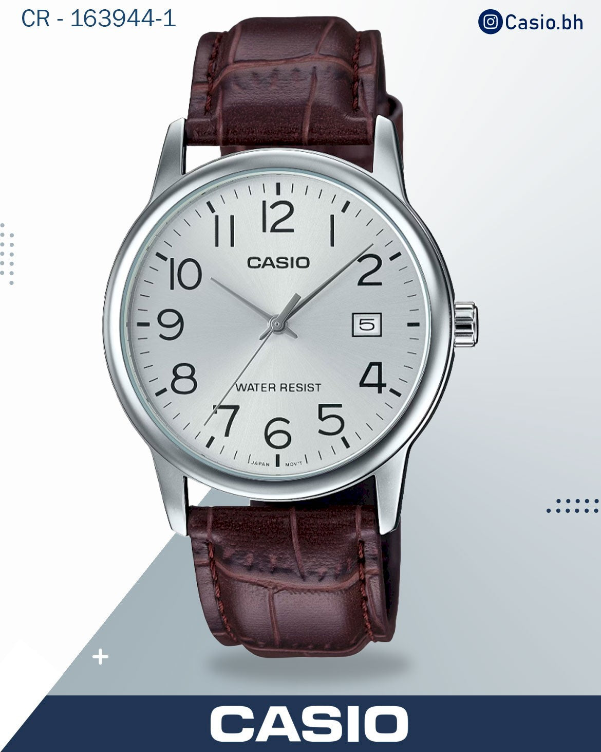ساعة كاسيو رجالية تناظرية، مينا فضي، سوار جلدي بني، MTP-V002L-7B2UD
