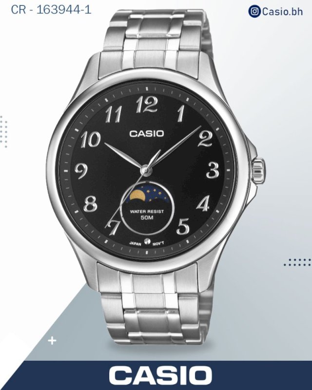 ساعة كاسيو رجالية بتصميم كلاسيكي ومؤشر لمراحل القمر، موديل MTP-M110D-3AV