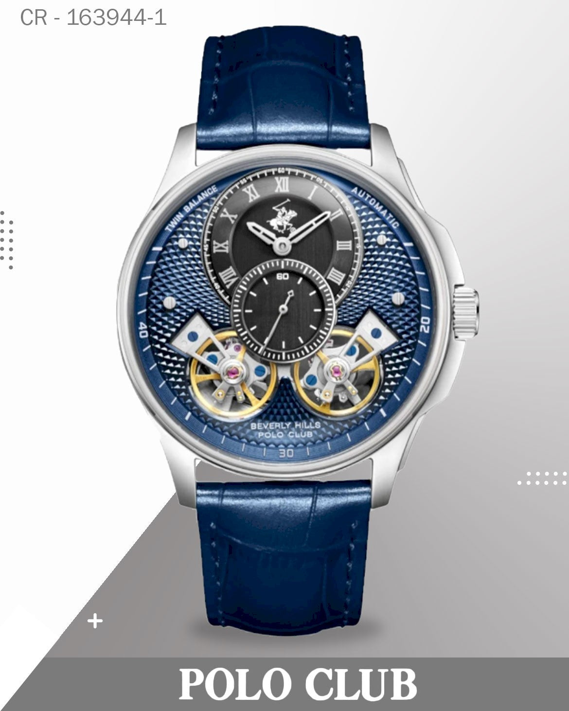 ساعة بولو رجالية أوتوماتيكية، مينا فضي متعدد الوظائف مع سوار جلدي بني، BP3847X.532