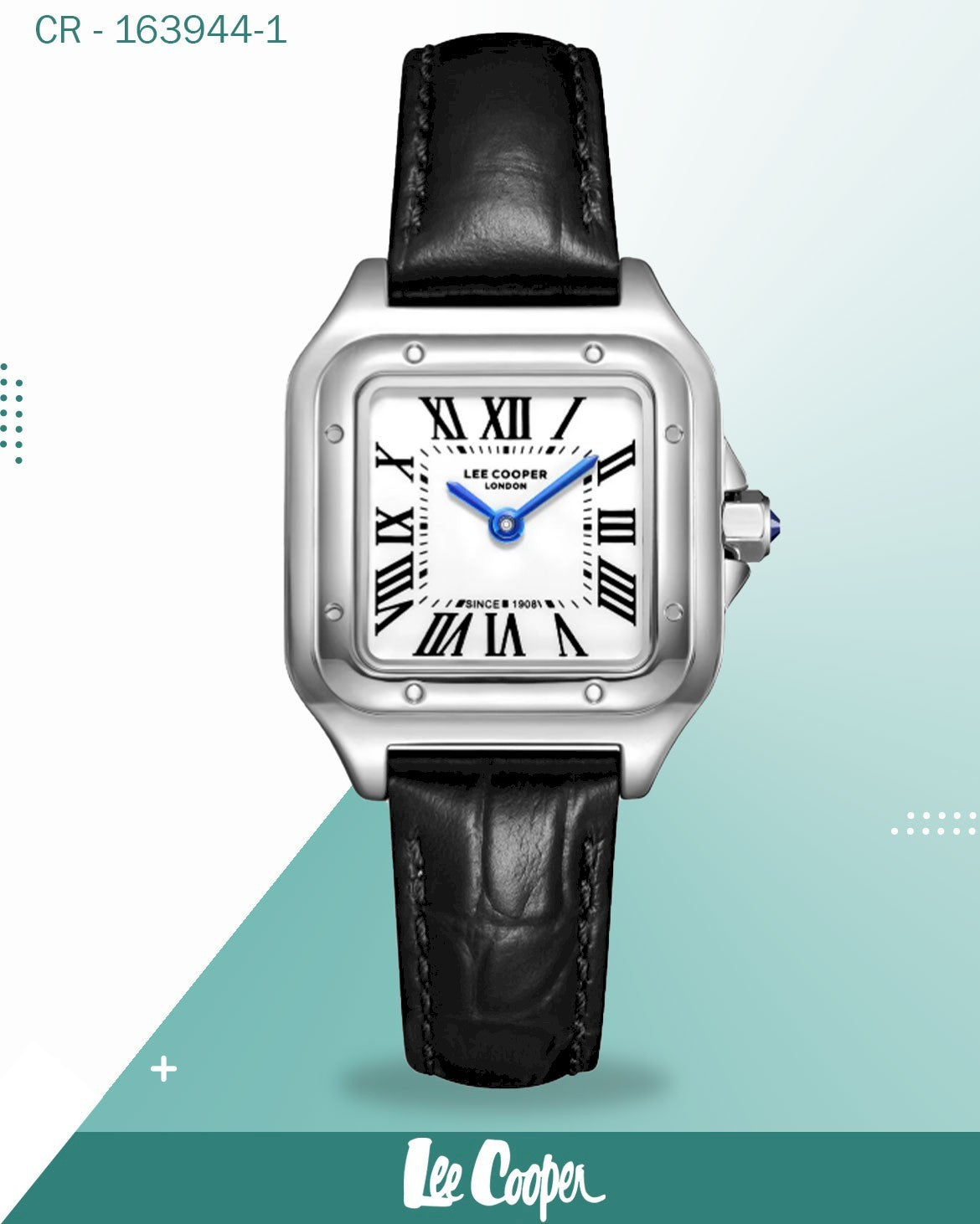 ساعة لي كوبر النسائية، مينا أبيض تناظري مع سوار جلدي أسود، LC08191.331