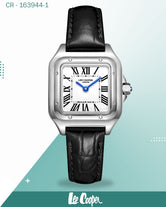 ساعة لي كوبر النسائية، مينا أبيض تناظري مع سوار جلدي أسود، LC08191.331