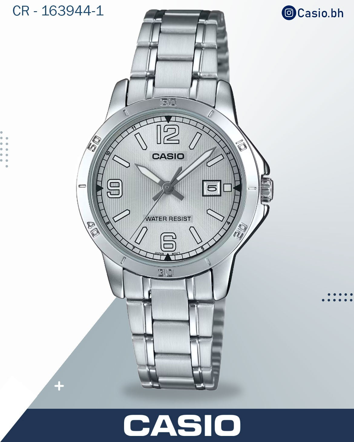 ساعة كاسيو نسائية تناظرية، مينا فضي LTP-V004D-7B2