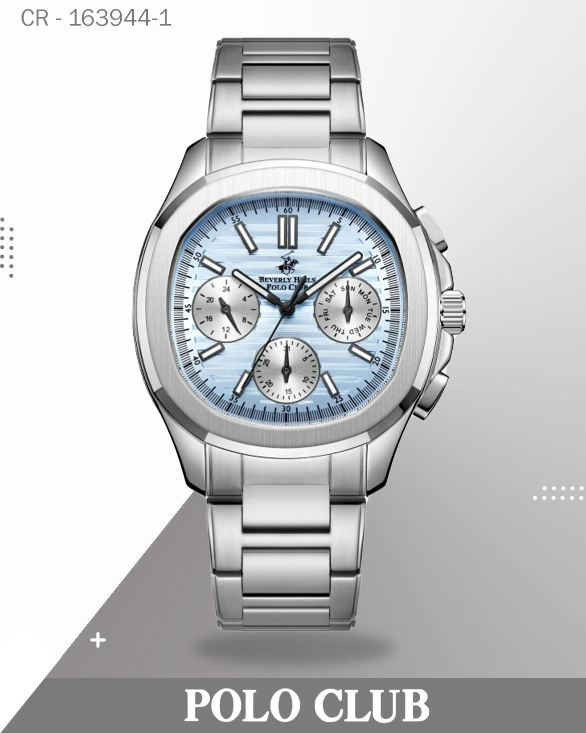 ساعة بولو كلوب رجالية أنالوج بميناء أزرق متدرج مع سوار من الفولاذ المقاوم للصدأ باللون الفضي، BP3212X.391