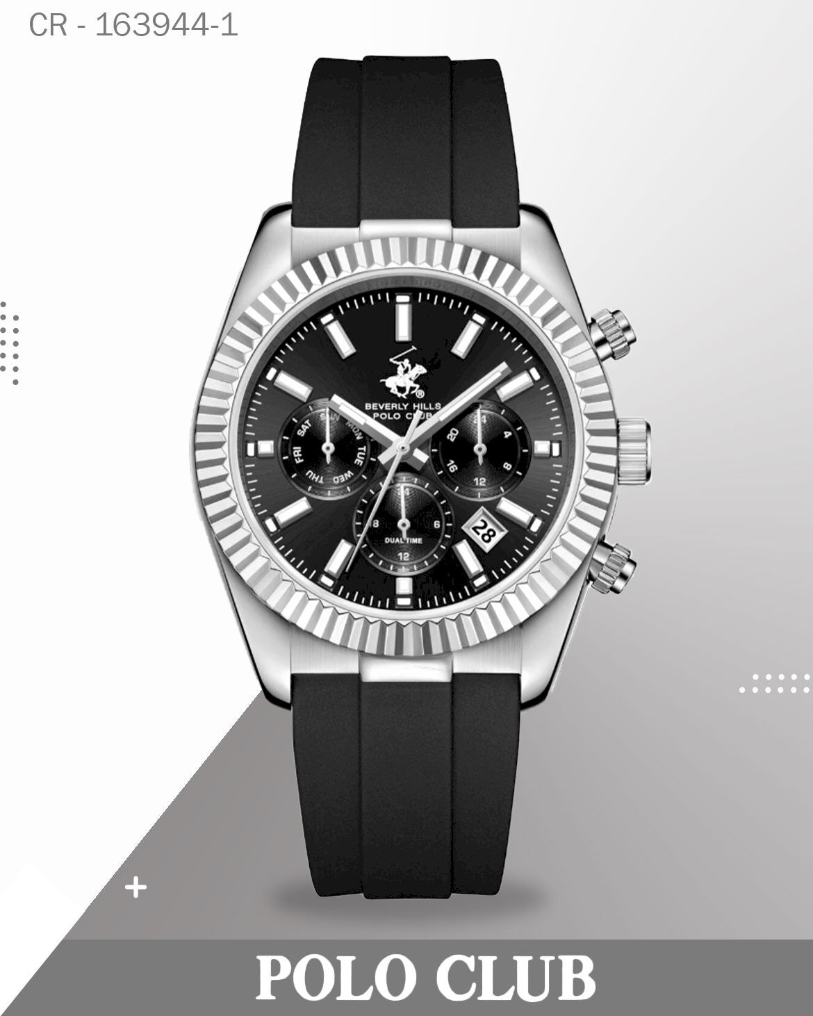 ساعة بولو رجالية تناظرية، مينا بلون رمادي داكن، متعددة الوظائف مع سوار سيليكون أسود، BP3836X.361