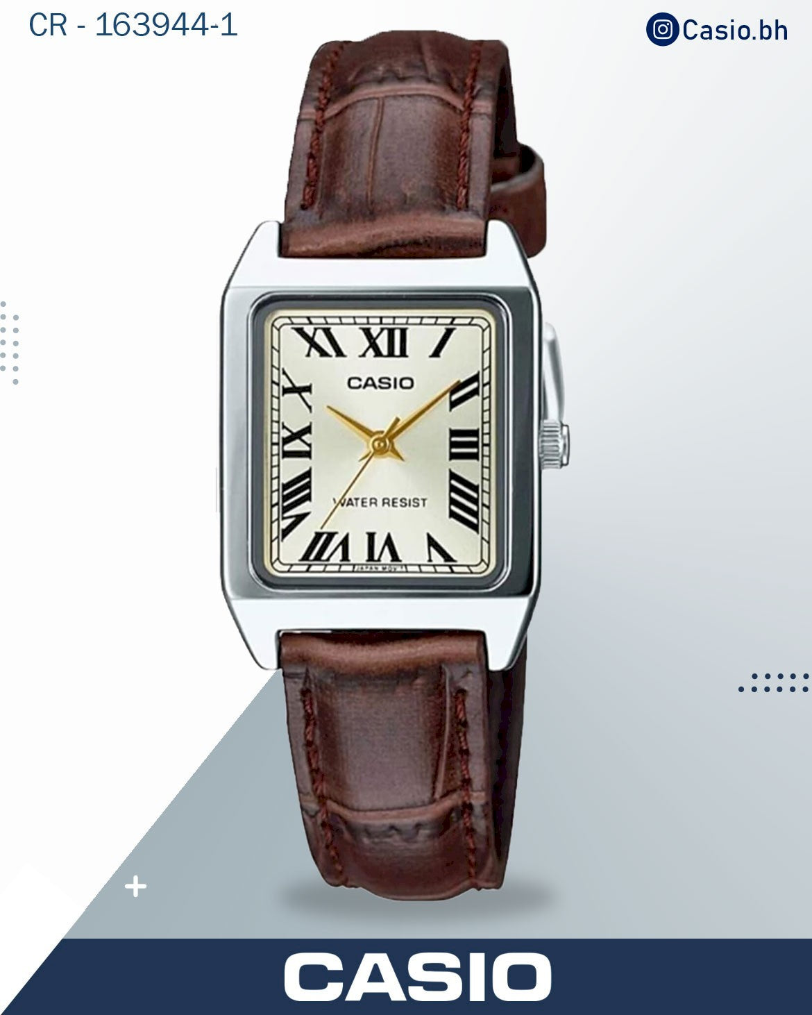 ساعة كاسيو نسائية بعقارب، مينا أبيض مع سوار جلدي بني، LTP-V007L-7B2UDF