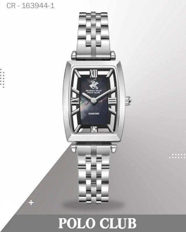 ساعة نسائية من نادي بولو، عرض تناظري، بمينا من عرق اللؤلؤ وسوار فضي من الفولاذ المقاوم للصدأ، الموديل BP3770C.350