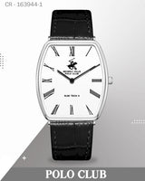 ساعة بولو كلوب رجالية تناظرية، مينا أبيض مع سوار جلدي أسود، BP3863X.331