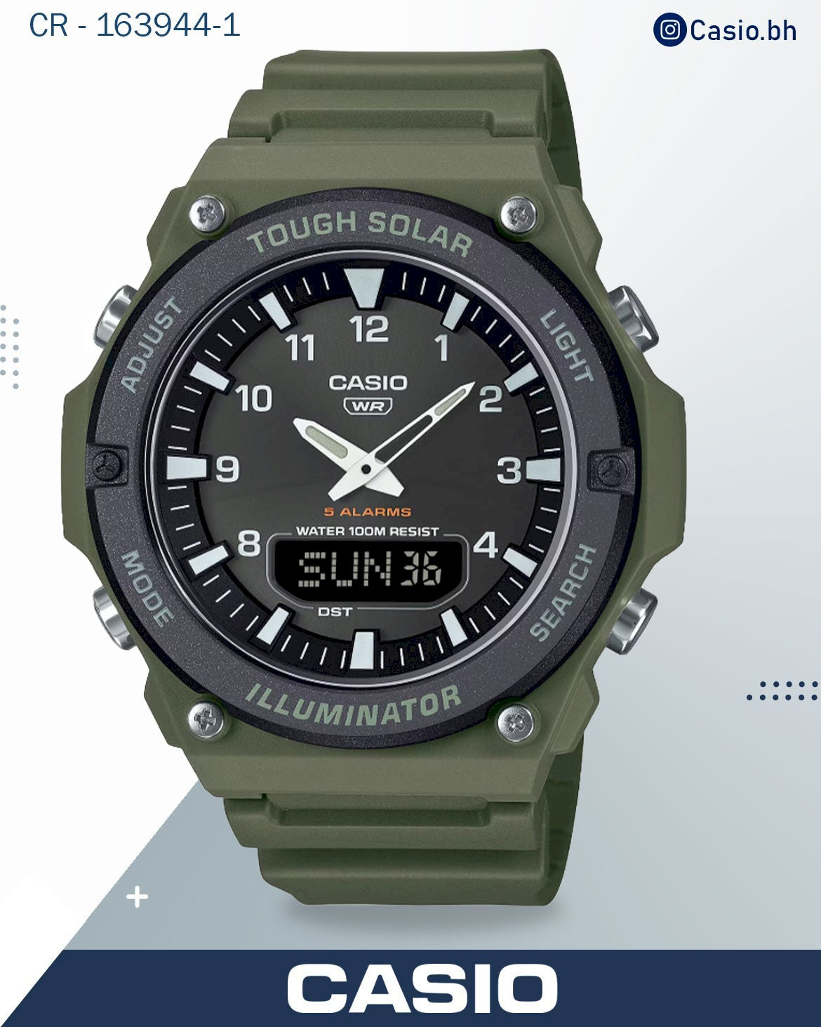 سلسلة كاسيو AQ-S820W-5AV | أسود/بيج | تعمل بالطاقة الشمسية