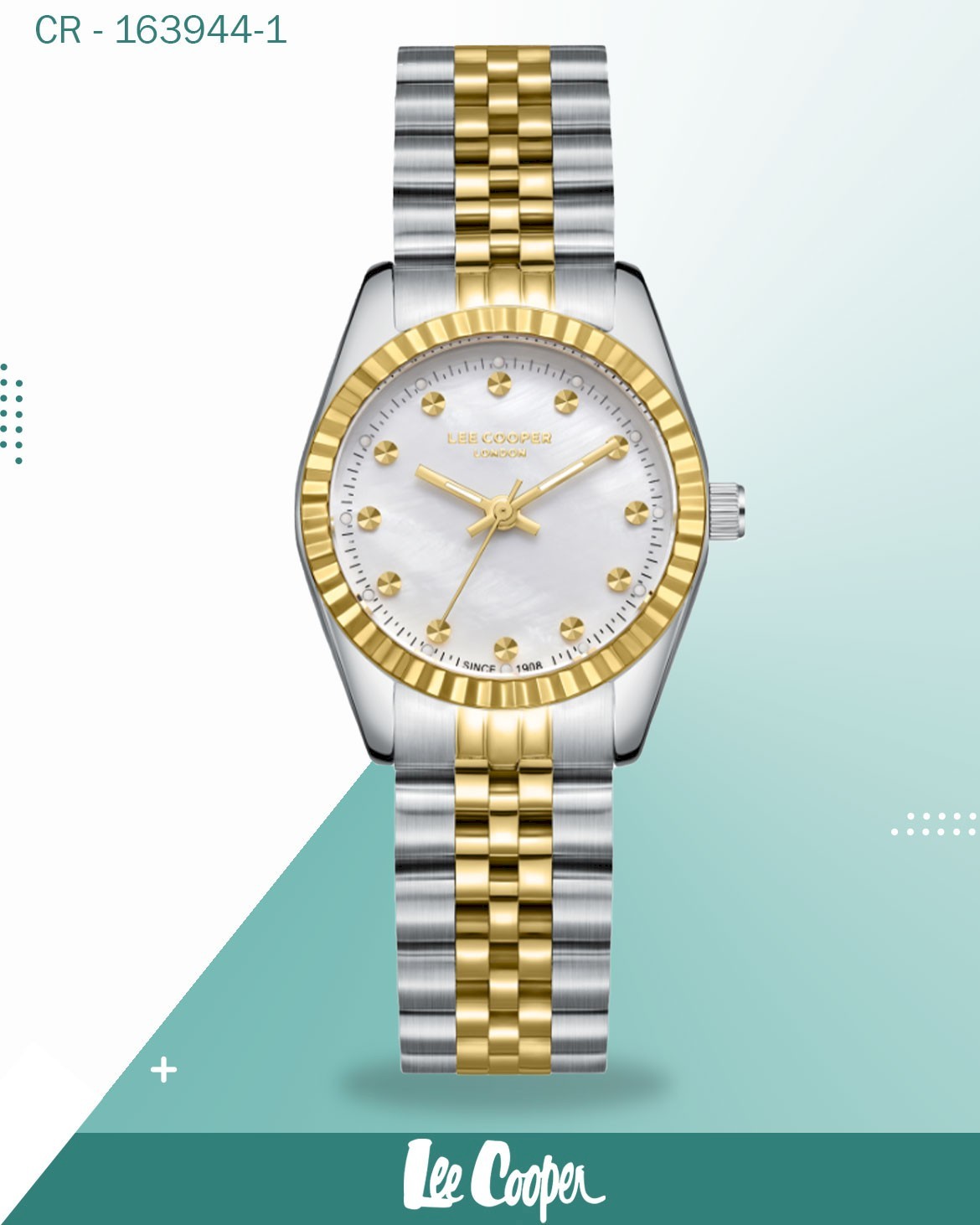 ساعة لي كوبر النسائية، مينا من عرق اللؤلؤ وسوار ثنائي اللون، LC08132.520